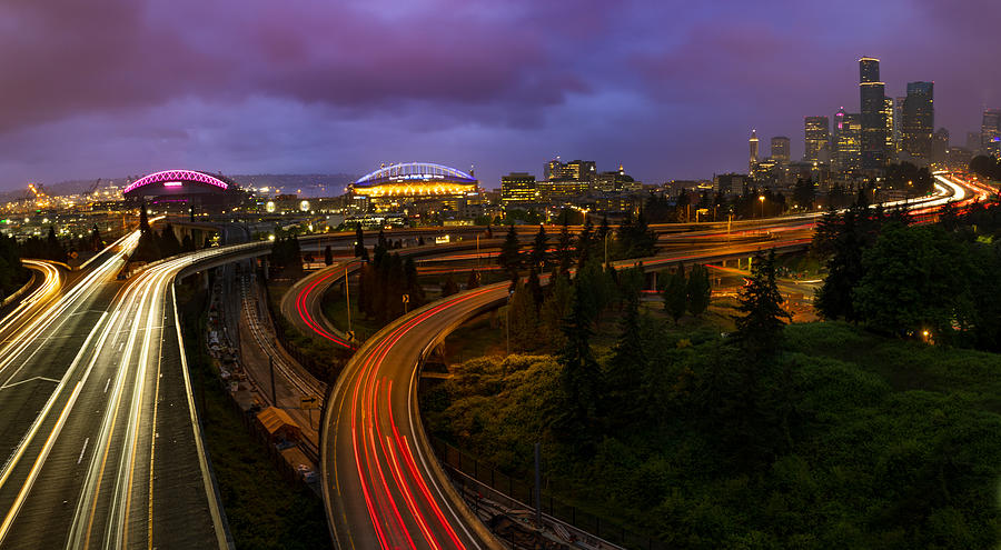 Seattle Night Skyline Photograph by Wen Zhang