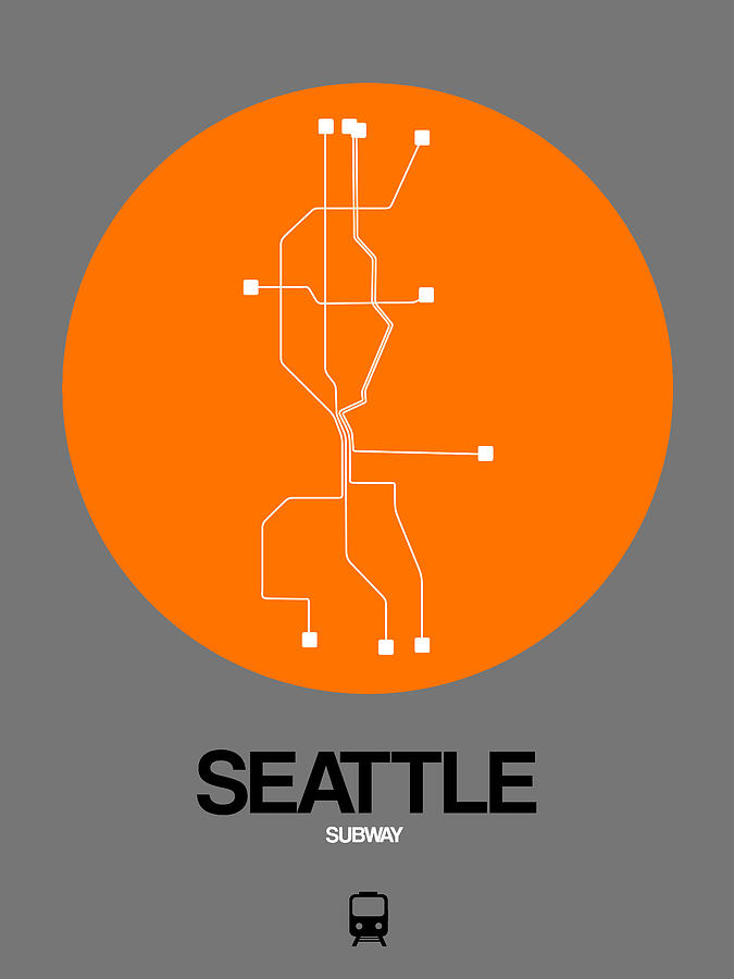 Seattle Digital Art - Seattle Orange Subway Map by Naxart Studio