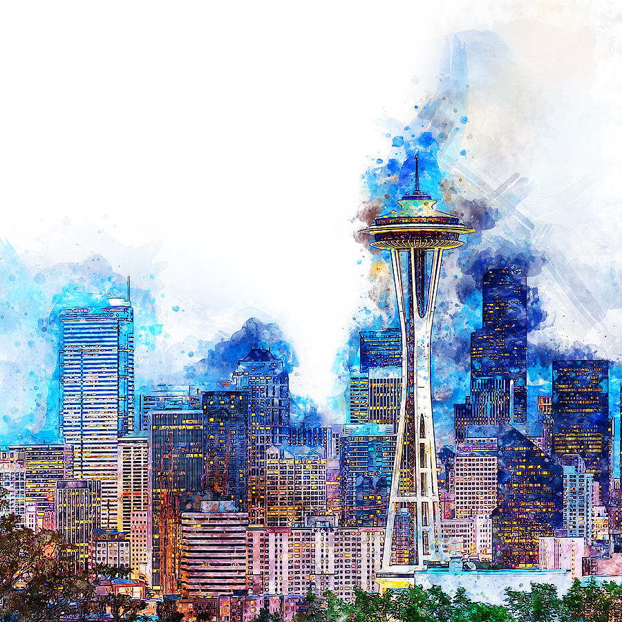 Seattle Skyline - 01 Painting by AM FineArtPrints