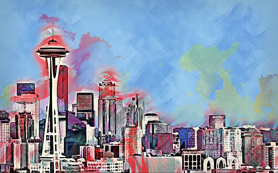 Seattle Skyline - 03 Painting by AM FineArtPrints