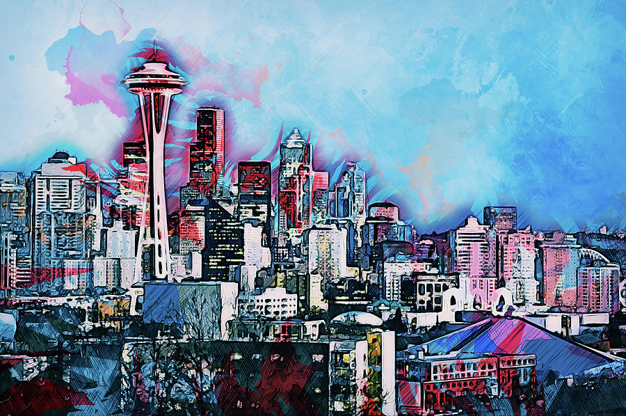 Seattle Skyline - 04 Painting by AM FineArtPrints