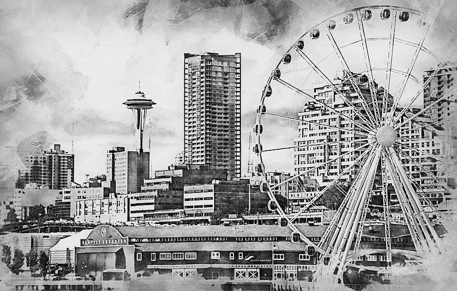 Seattle Skyline - 10 Painting by AM FineArtPrints