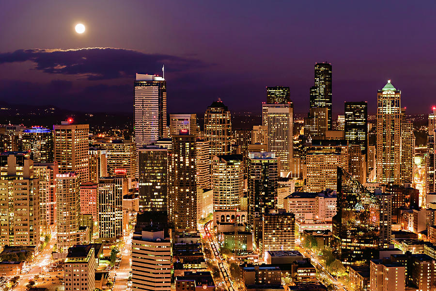 Seattle Skyline And Super Moon Photograph by Jill Maguire Fine Art