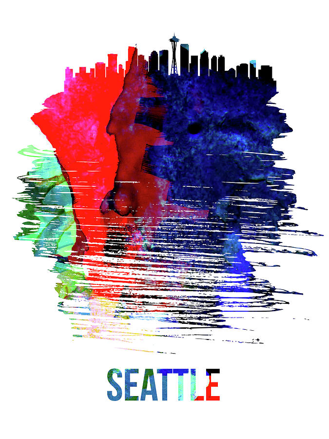 Seattle Mixed Media - Seattle Skyline Brush Stroke Watercolor by Naxart Studio Seattle Mixed Media - Seattle Skyline Brush Stroke Watercolor by Naxart Studio