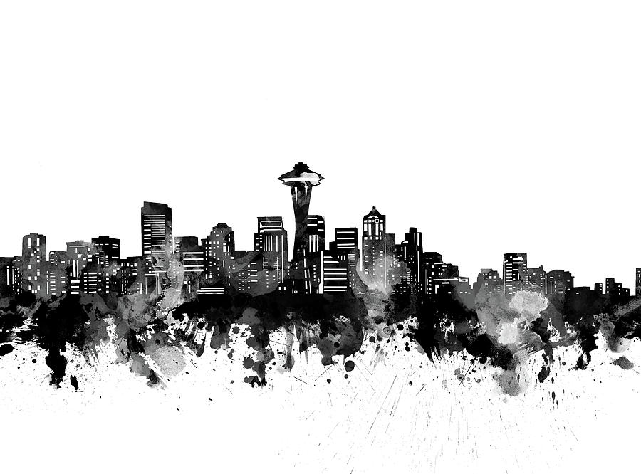 Seattle Skyline Bw Digital Art by Bekim M