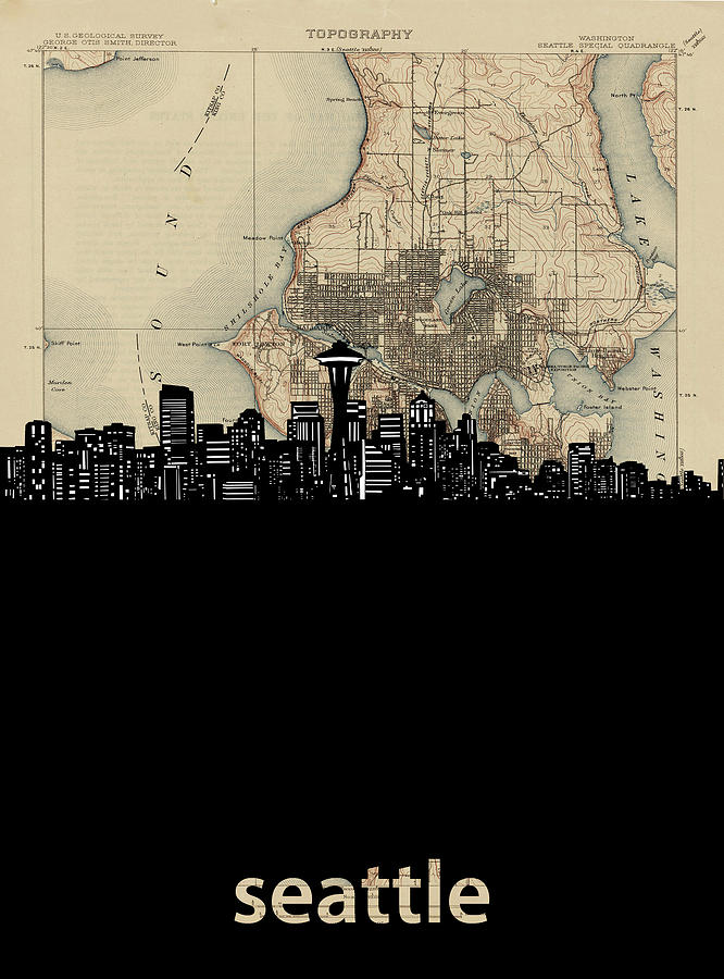 Seattle Skyline Map  Digital Art by Bekim M