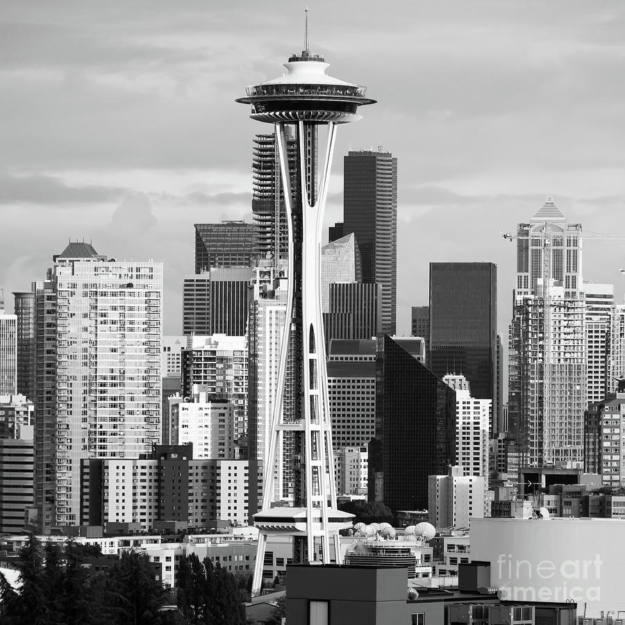 Seattle Space Needle and Cityscape Skyline R1621 square black an Photograph by Wingsdomain Art and Photography