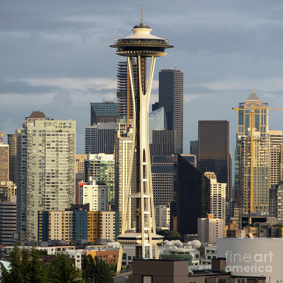 Seattle Space Needle and Cityscape Skyline R1621 square Photograph by Wingsdomain Art and Photography