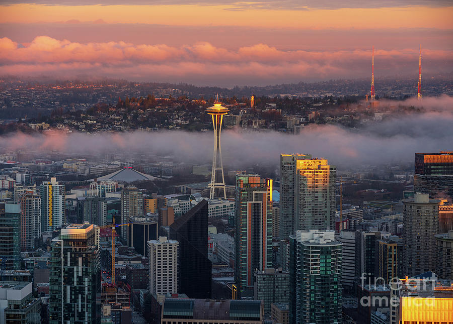 Seattle Sunrise Fog Layer Photograph by Mike Reid