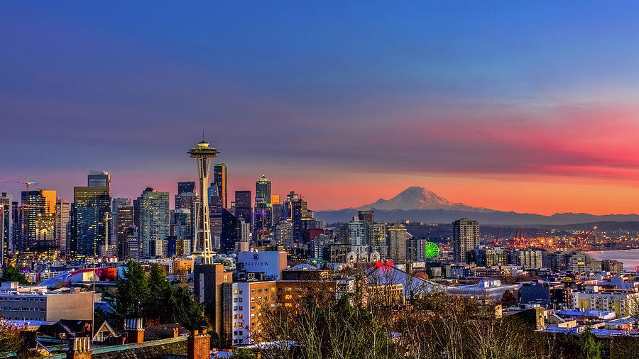 Seattle Sunset Panorama Photograph by Emerita Wheeling