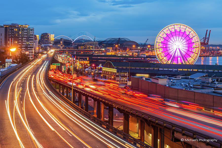 Seattle viaduct and waterfront Digital Art by Michael Lee