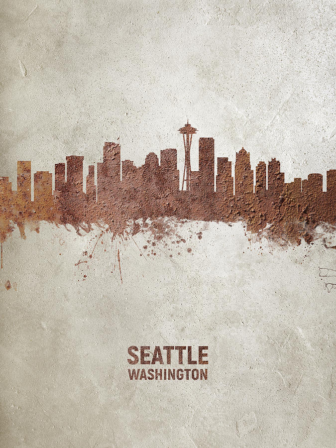 Seattle Washington Rust Skyline Digital Art by Michael Tompsett