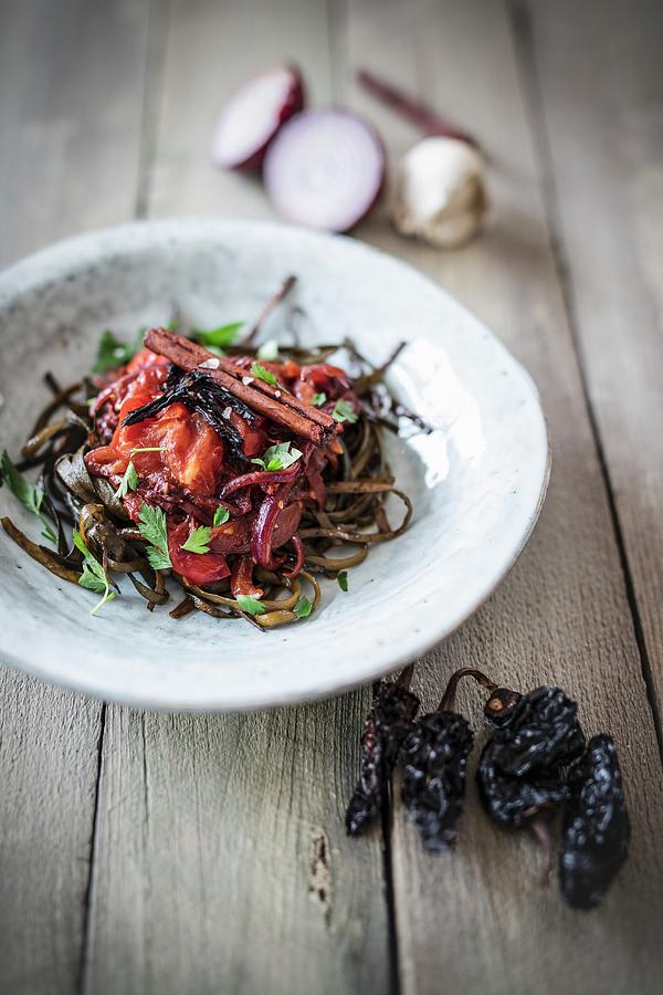 Seaweed Pasta With Smoked Chilli Photograph by Jan Wischnewski