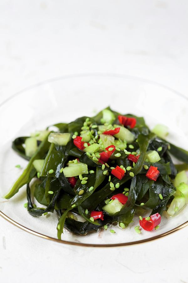 Seaweed Salad With Cucumber And Wasabi-coated Sesame Seeds japan Photograph by Mche, Hilde