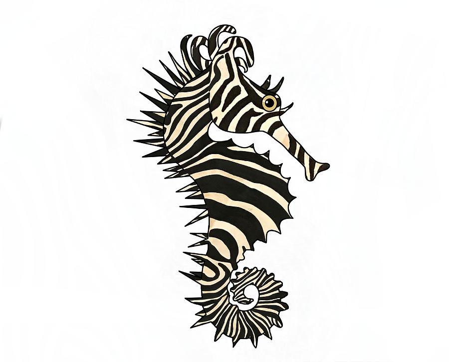 Seahorse Striped SeaZebra On White Digital Art by Joan Stratton