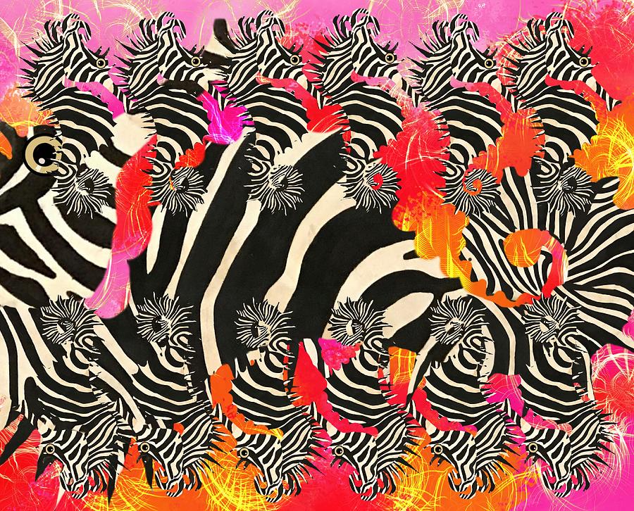 SeaZebra Seahorses Striped Tie Dye Mixed Media by Joan Stratton
