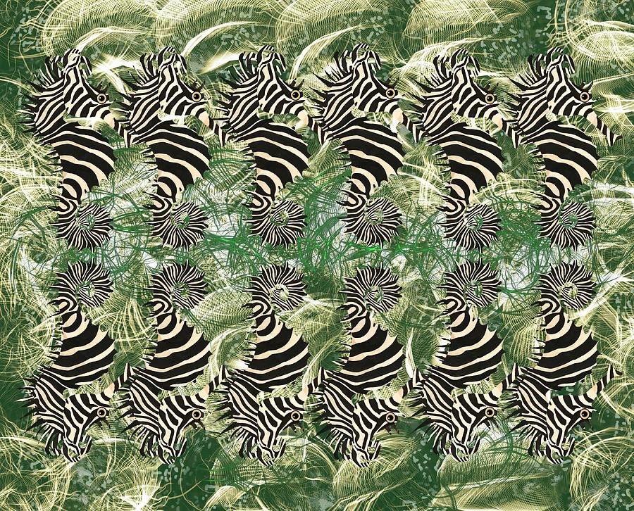SeaZebra Black N White On Green Digital Art by Joan Stratton