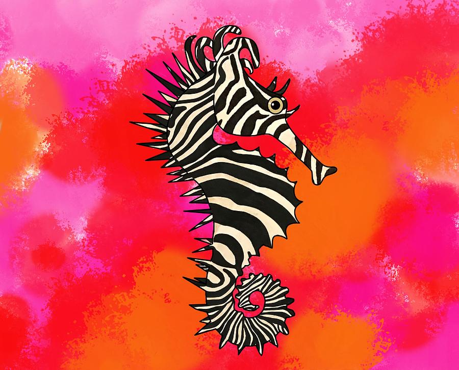 Seahorse SeaZebra Tie Dye Pinks n Orange Mixed Media by Joan Stratton