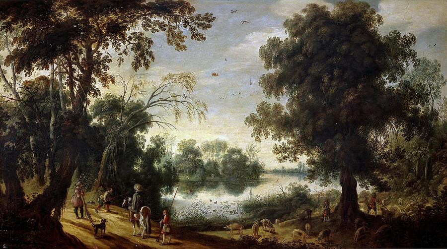 Sebastian Vrancx / Lagoon Landscape, 17th century, Flemish School. Painting by Sebastien Vrancx -1573-1647-