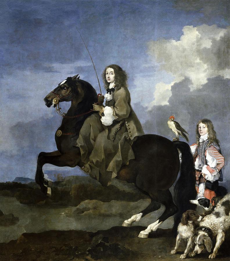 Sebastien Bourdon / Christine of Sweden on Horseback, 1653-1654, French School. Painting by Sebastien Bourdon -1616-1671-