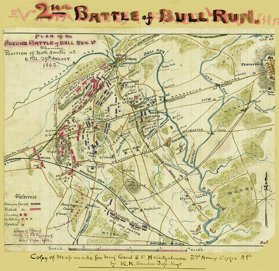 Second Battle of Bull Run, Va. Showing position of both armies Painting ...