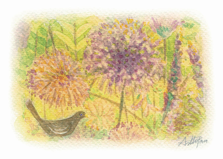 Secret Garden-Autumn,Watercolor Print,Postcards Print,Handmade,Hand-painted,Flower,Bird Painting by Artto Pan
