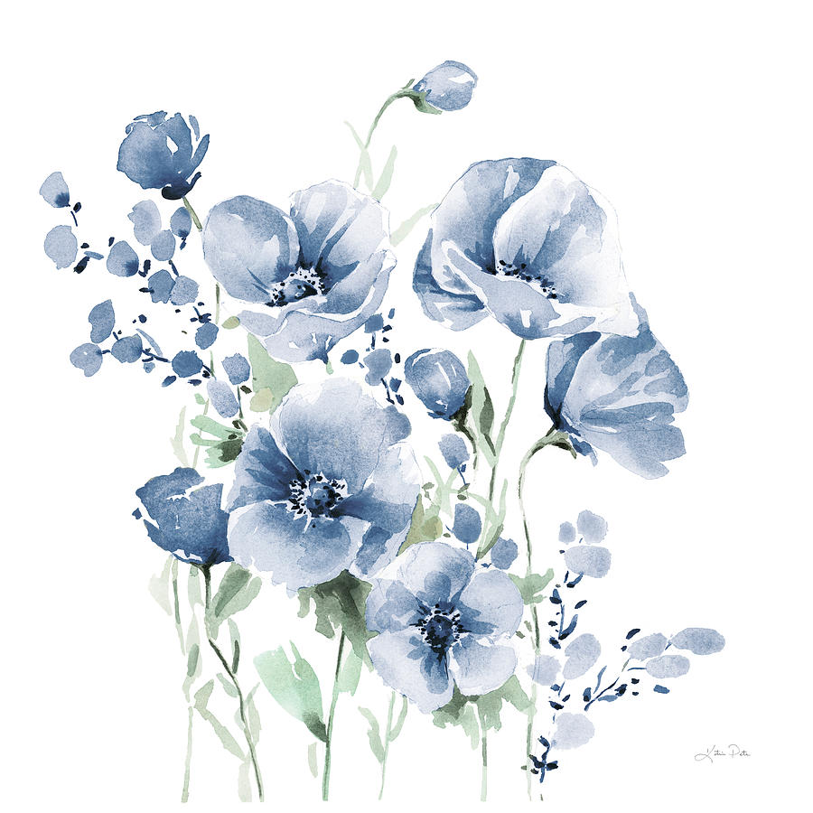 Poppy Painting - Secret Garden Bouquet II Blue by Katrina Pete