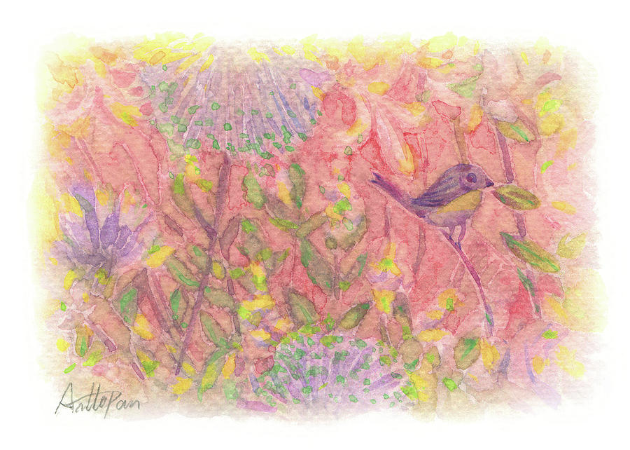 Secret Garden-Dusk,Watercolor Print,Postcards Print,Handmade,Hand-painted,Flower,Bird,Greeting Card Painting by Artto Pan