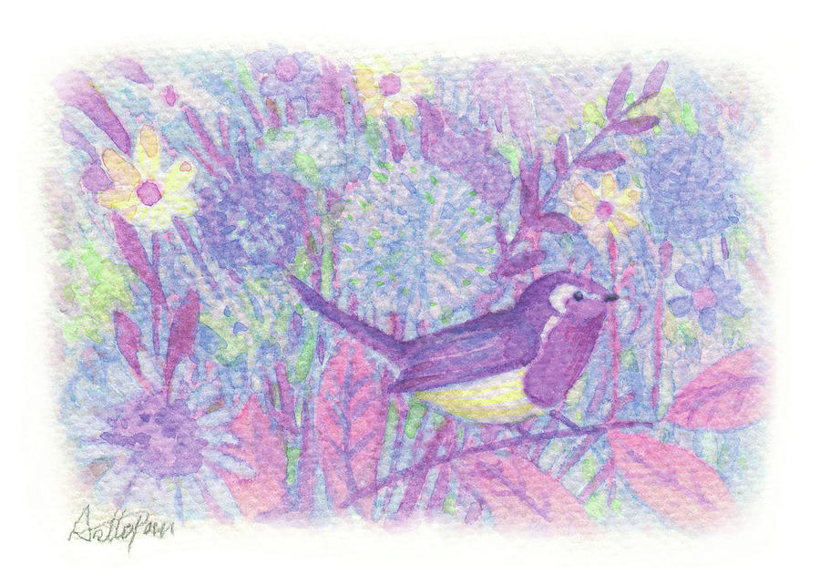 Secret Garden-Night,Watercolor Print,Postcards Print,Handmade,Hand-painted,Flower,Bird,Greeting Card Painting by Artto Pan