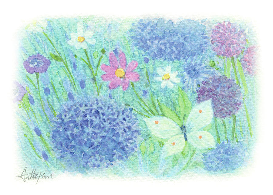 Secret Garden-Spring,Watercolor Print,Postcards Print,Handmade,Hand-painted,Flower,Butterfly,Greetin Painting by Artto Pan