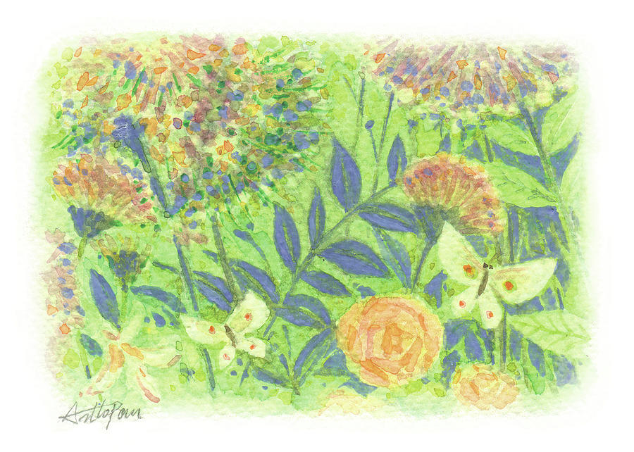 Secret Garden-Summer,Watercolor Print,Postcards Print,Handmade,Hand-painted,Flower,Butterfly Painting by Artto Pan
