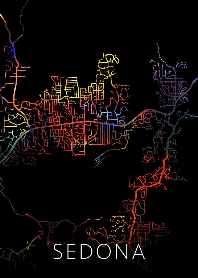 City Mixed Media - Sedona Arizona Watercolor City Street Map Dark Mode by Design Turnpike