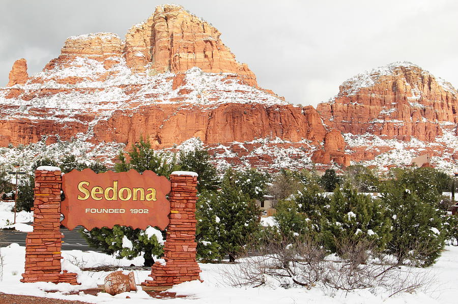 Sedona Red Rock Sign Snow Photograph by Sassy1902