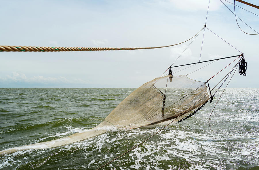 Nature Digital Art - Seine Fishing Nets Of Fishing Boat On Ocean, Waddenzee, Friesland, Netherlands by Mischa Keijser