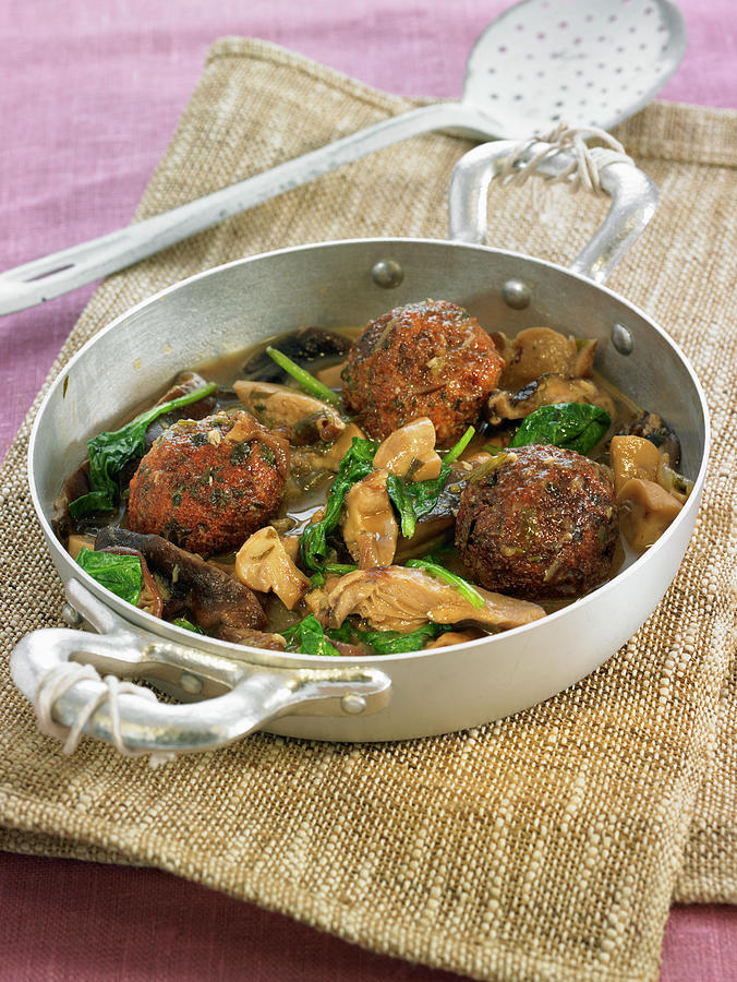 Seitan Balls With Spinach And Mushrooms Photograph by Lawton