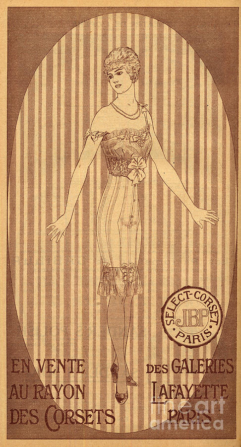 20th Century Drawing - Select Jpb Corset For Sale In The Corset Department Of Galeries Lafayette In Paris - 1914 by French School