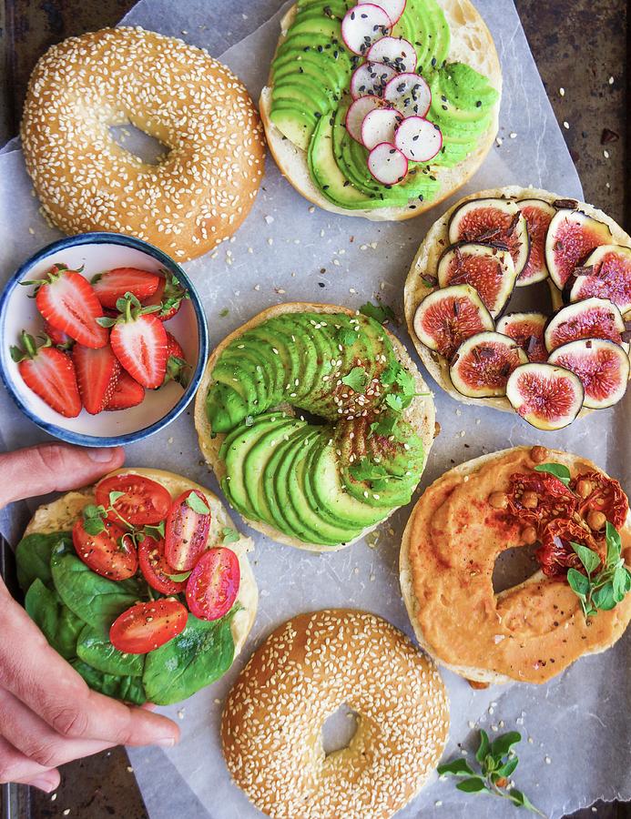 Selection Of Different Bagel Sandwiches Photograph by Velsberg