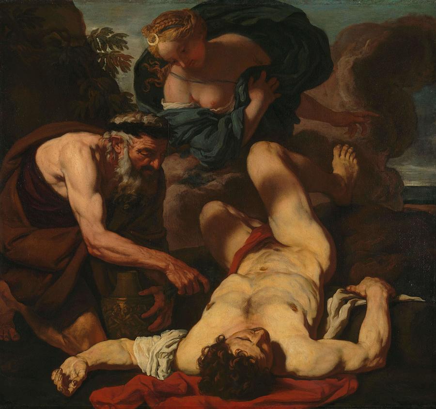 Selene and Endymion -formerly entitled The Death of Orion-. Painting by Johann Carl Loth -attributed to-