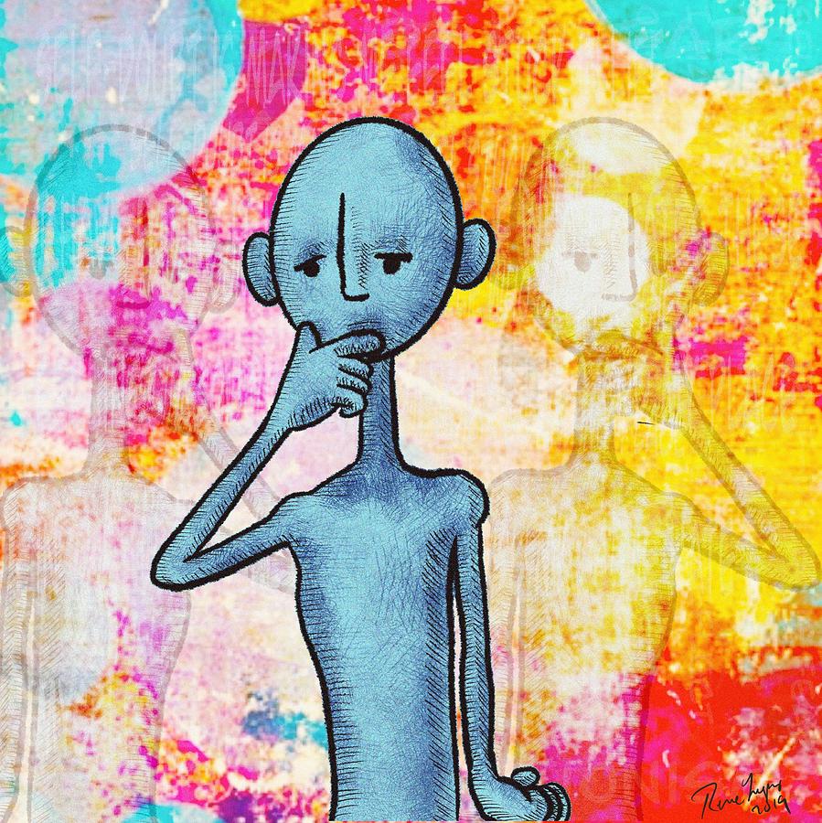 Self doubt Blue man Digital Art by Rene Lopez - Pixels