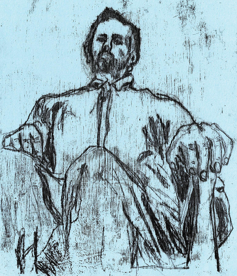 Self in a Chair on Blue Drawing by Edgeworth Johnstone