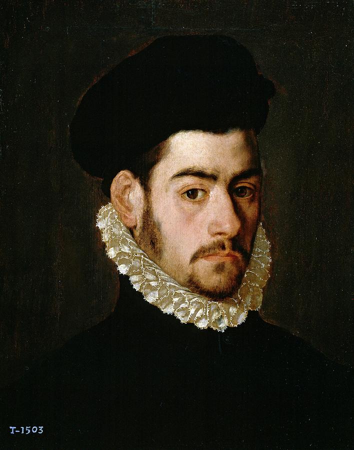 Self-portrait -?-, ca. 1570, Spanish School, Oil on panel, 41 cm x 32,... Painting by Alonso Sanchez Coello -1531-1588-