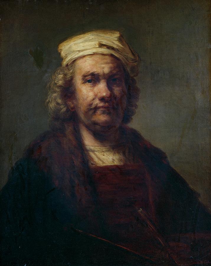 Self-portrait, 17th century, Dutch School, Oil o... Painting by Rembrandt -1606-1669-