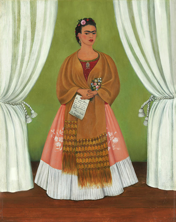 Vintage Painting - Self-Portrait Dedicated to Leon Trotsky by Frida Kahlo