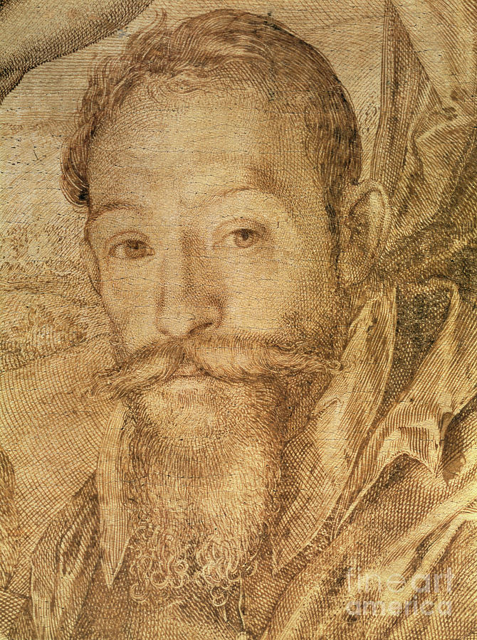 Hendrik Goltzius Drawing - Self Portrait, Detail From Bacchus, Venus And Ceres by Hendrik Goltzius