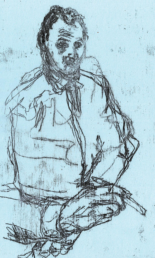 Self-portrait Drawing Blue 2 Drawing by Edgeworth Johnstone