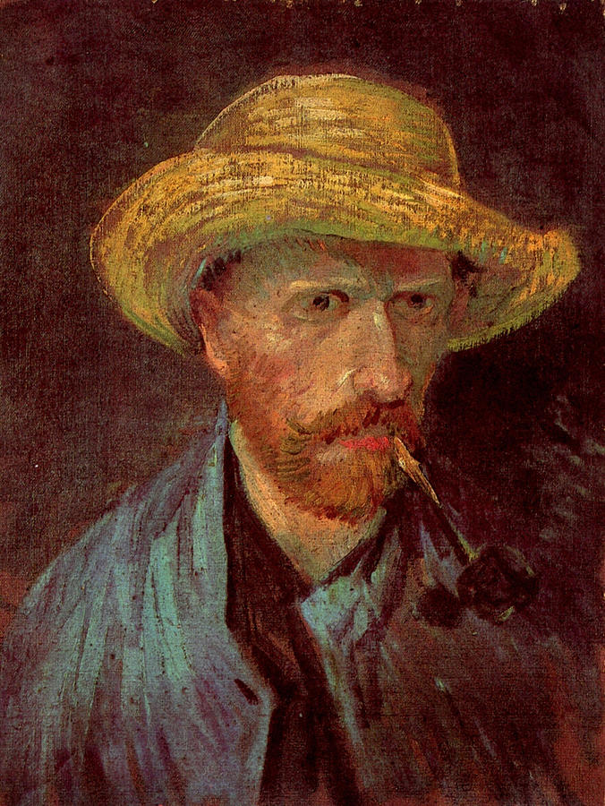 Self Portrait of  Vincent Van Gogh with Straw Hat and Pipe Painting by 