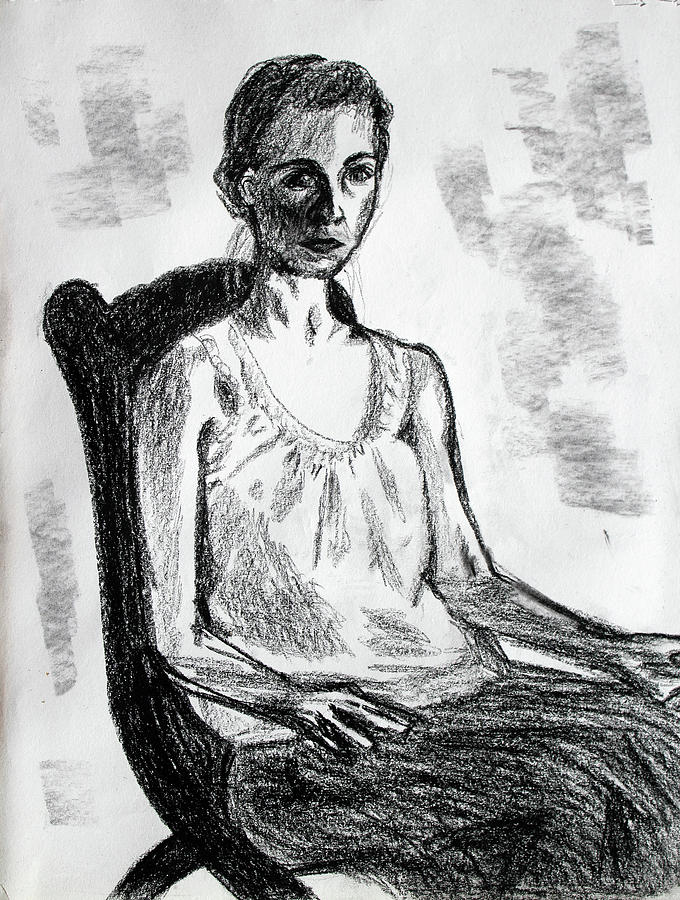 Self Portrait Sitting on a Rocking Chair circa 1985 Drawing by Asha Carolyn Young