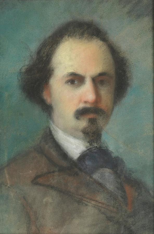 Eugenio Lucas Velazquez Painting - Self-Portrait. Third quarter of the XIX century. Pastel on paper. by Eugenio Lucas Velazquez -1817-1870-