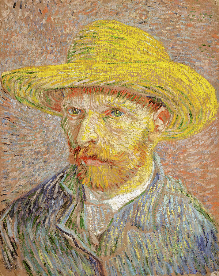 Self-Portrait with a Straw Hat -obverse The Potato Peeler-. Painting by Vincent Van Gogh