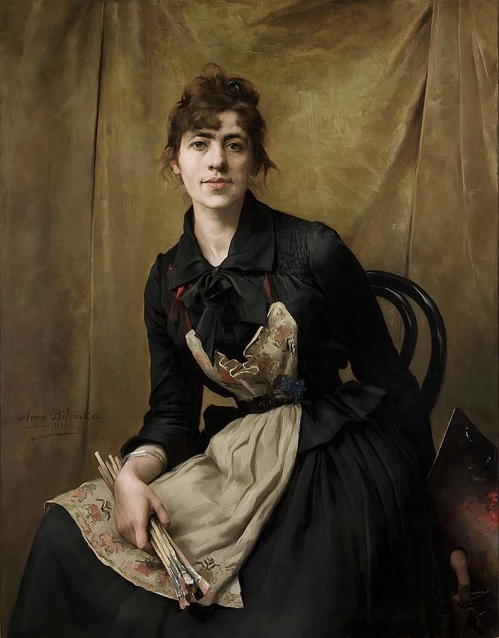 Self-Portrait with Apron and Brushes, 1887. Oil on canvas. 117 x 90 cm. Painting by Anna Bilinska-bohdanowicz